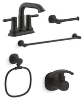 Set de lujo para baño KOHLER Ealing 5 piezas, Llave lavabo + 3 tipos de toalleros + portarollo