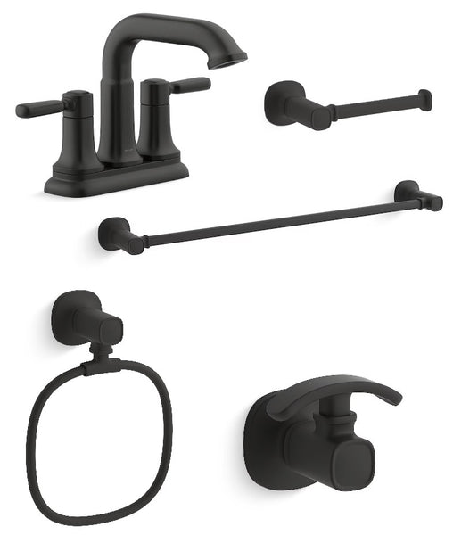 Set de lujo para baño KOHLER Ealing 5 piezas, Llave lavabo + 3 tipos de toalleros + portarollo